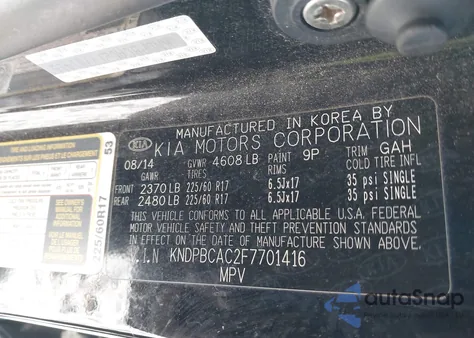 2015 Kia Sportage Lx from USA, damaged, VIN KNDPBCAC2F7701416